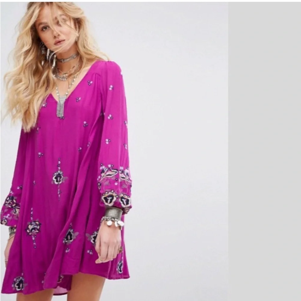 NWT FREE PEOPLE OXFORD FLORAL EMBROIDERED DRESS Boho Indie Y2K Gypsy Cottagecore